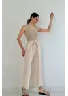 Bej Keten Pantolon
