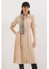 Bej Kuşaklı Gömlek Elbise 2442