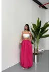 BEL LASTİKLİ BALON ETEK ŞANEL BOY SOFT KUMAŞ - Fuşya