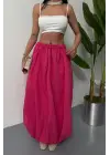 BEL LASTİKLİ BALON ETEK ŞANEL BOY SOFT KUMAŞ - Fuşya
