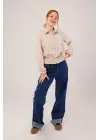 Bel Ve Bilek Lastikli Bej Bluz