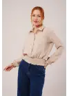 Bel Ve Bilek Lastikli Bej Bluz