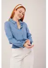 Bel Ve Bilek Lastikli Mavi Bluz
