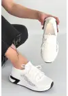 Belan Beyaz Triko Bağcıklı Spor Ayakkabı