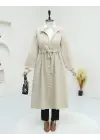 Belden Bağlamalı Top Düğmeli Kaşe Kaban  -Bej