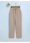 Beli Bağcıklı Dar Paça Pantolon -Bej