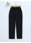 Beli Bağcıklı Dar Paça Pantolon -Siyah