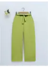 Omarı Yüksek Bel Bol Paça Pantolon - Fermuarlı Yeşil
