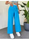 Beli Bağcıklı Double Bol Paça Pantolon      -Mavi