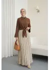 Beli Bağlamalı İspanyol Kol Poplin Gömlek Bluz -Kahve