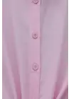 Beli Bağlamalı İspanyol Kol Poplin Gömlek Bluz -Pembe