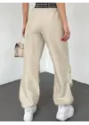 Omarı Beli Bantlı Lastikli Pantolon - Bej