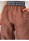 Beli Bantlı Paçası Lastikli Pantolon -Kahve