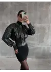 Omarı Şık Deri Crop Ceket