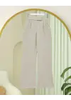 Beli Cırtcırt Detay Boru Paça Kumaş Pantolon  -Bej