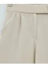 Beli Cırtcırt Detay Boru Paça Kumaş Pantolon  -Bej