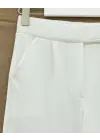 Beli Cırtcırt Detay Boru Paça Kumaş Pantolon  -Beyaz