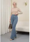 Beli Cırtcırt Detay Boru Paça Kumaş Pantolon -Gri