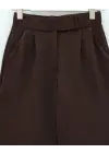 Beli Cırtcırt Detay Boru Paça Kumaş Pantolon  -Kahve