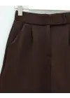 Beli Cırtcırt Detay Boru Paça Kumaş Pantolon  -Kahve
