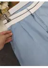 Omarı Detaylı İnce Kot Pantolon - Açık Mavi