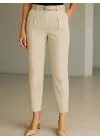 Beli Kemerli Çift Cepli Pantolon-Bej