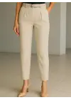 Beli Kemerli Çift Cepli Pantolon-Bej