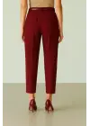 Beli Kemerli Çift Cepli Pantolon  -Bordo