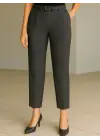 Beli Kemerli Çift Cepli Pantolon  -Füme