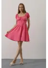 Beli Korseli Mini Elbise - Fuşya