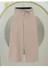 Beli Lastikli Bağlamalı  Bol Paça Pantolon  -Bej