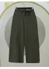 Beli Lastikli Bağlamalı  Bol Paça Pantolon  -Haki