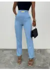 Beli Lastikli Cepli Metal Detaylı Pantolon -Bebe Mavi