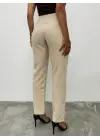 Beli Lastikli Cepli Metal Detaylı Pantolon -Bej