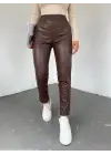 Beli Lastikli Deri Pantolon -Kahve