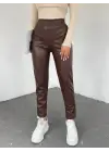 Beli Lastikli Deri Pantolon -Kahve