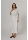 Beli Lastikli Elbise - Beyaz