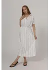 Beli Lastikli Elbise - Beyaz