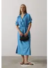 Beli Lastikli Elbise - Mavi