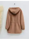 Taba Beli Lastikli Kapşonlu Peluş Mont