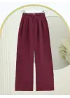 Beli Lastikli Kemer Detaylı Tensel Cupra Pantolon -Bordo