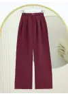 Omarı Bordo Beli Lastikli Tensel Pantolon