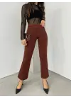 Omarı Esnek Bel Detaylı İspanyol Pantolon - Kahve