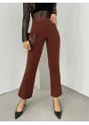 Omarı Esnek Bel Detaylı İspanyol Pantolon - Kahve