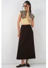 Beli Lastikli Uzun Etek 8072 - Kahverengi