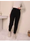 Beli Lastikli Yüksek Bel Kot Pantolon  -Siyah