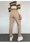 Beli Lastikli Yüksek Bel Kot Pantolon -Vizon