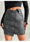 Omarı “Fermuarlı Eskitme Deri Etek - Omarı Modası”