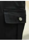 Beli Ve Paçası Lastikli Bağcıklı Kargo Kot Pantolon -Siyah