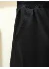 Beli Ve Paçası Lastikli Bağcıklı Kargo Kot Pantolon -Siyah